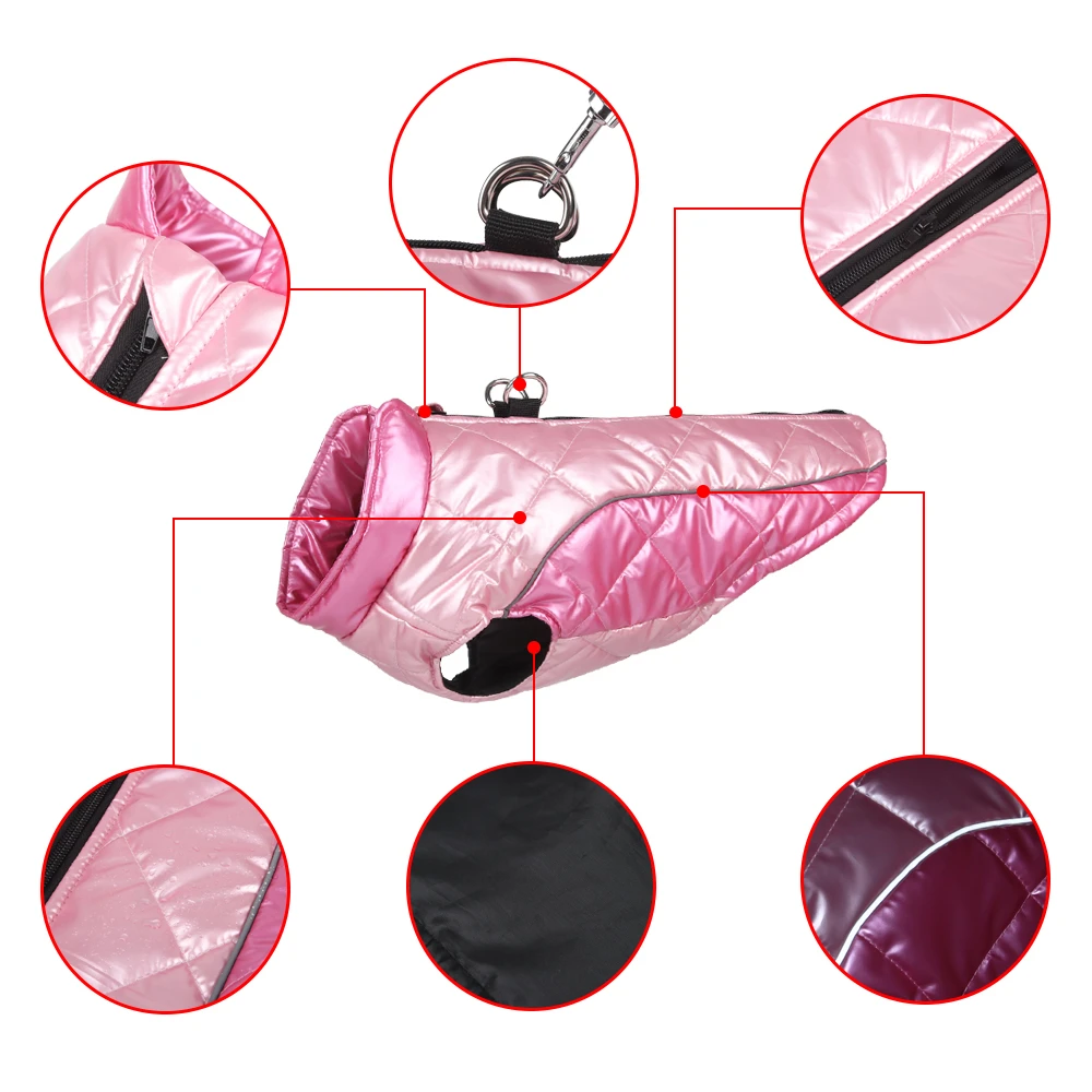 Ropa para perros, impermeable, chaqueta cálida de invierno para cachorros, abrigo con anillo en D, chaleco reflectante a prueba de viento, trajes, disfraz de Pug Chihuahua - imagen 3