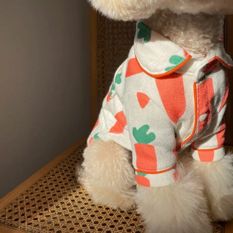 INS 1/Set de ropa para cachorros de zanahoria, pijamas de lujo para perros, pijamas de peluche de seda suave, abrigo para mascotas, ropa para perros pequeños Shih Tzu - imagen 2