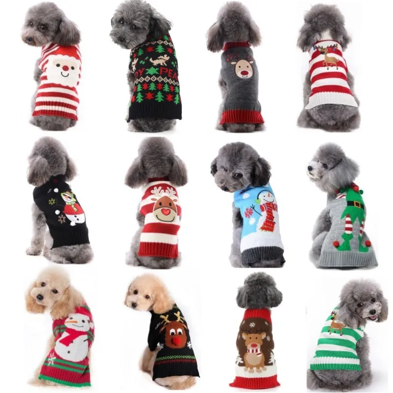 Ropa cálida de Navidad para perros, suéter de invierno para perros pequeños, medianos y grandes, ropa para mascotas, abrigo tejido, ropa para perros grandes a rayas de dibujos animados - imagen 2