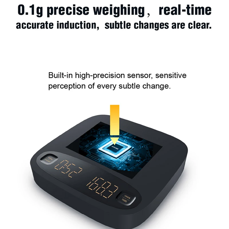 Báscula de café Digital de 2KG y 0,1G, báscula electrónica de café por goteo con temporizador, báscula de pesaje de cocina con carga USB, pesaje de pantalla LED - imagen 4