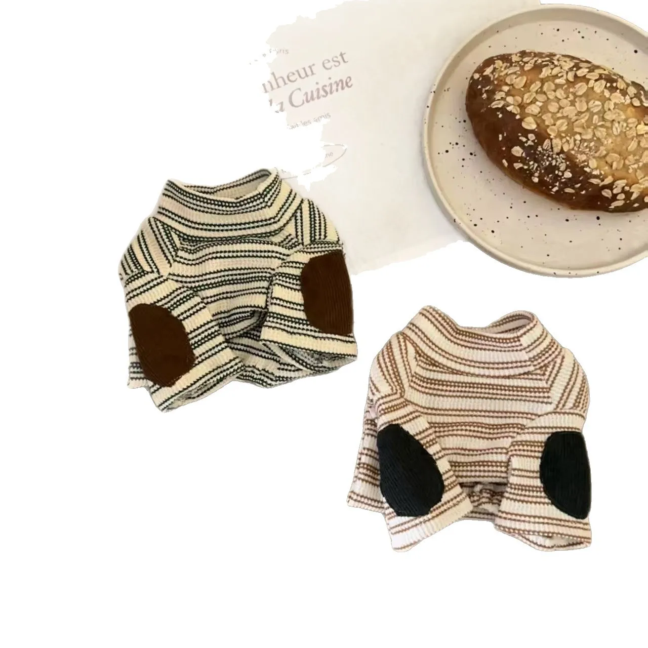 Camisa a rayas con Base para perro, camiseta a rayas para perro pequeño de peluche, ropa bonita de manga corta para cachorros, primavera y otoño - imagen 5