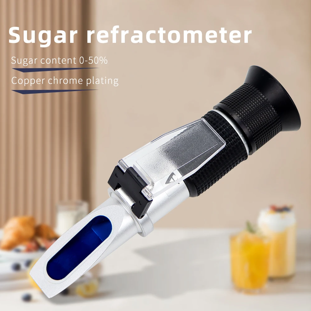 Refractómetro de azúcar portátil 0 ~ 50% Probador de contenido de azúcar Refractómetro Brix Medidor de concentración de azúcar ATC para bebidas Frutas