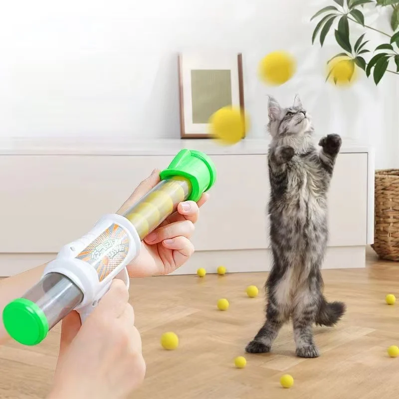 Juguetes interactivos de entrenamiento para gatos, pistola de tirador, pelota de peluche, juegos creativos para mascotas, Mini pompones elásticos, suministros para gatitos, Gato - imagen 2