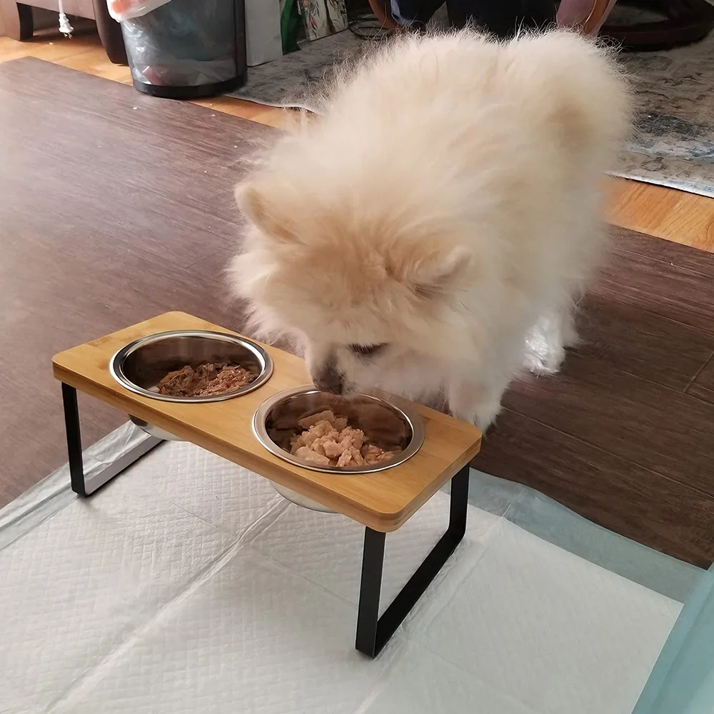 Comedero elevado doble para perros pequeños y gatos, acero inoxidable - imagen 3