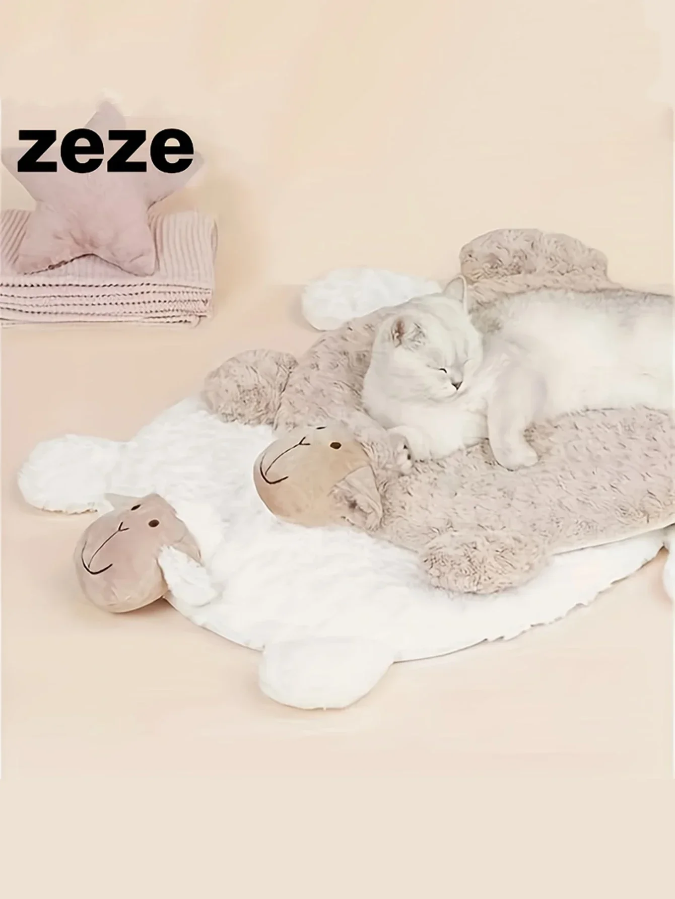 Cama oveja felpa suave para perros con almohada cuello - imagen 2