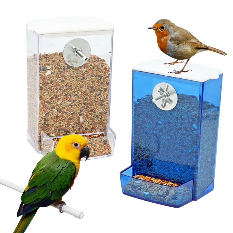 Caja de alimentación para loros y pájaros, dispensador de alimentos antisalpicaduras a prueba de polvo, alimentador de periquitos, jaula, tornillo, dispensador de alimentos, suministros para mascotas