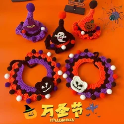 Collar de otoño/invierno para mascotas, Collar de bola de lana para mascotas de Halloween, sombrero de punto divertido para gato/perro, bufanda de calabaza, accesorios para cachorros