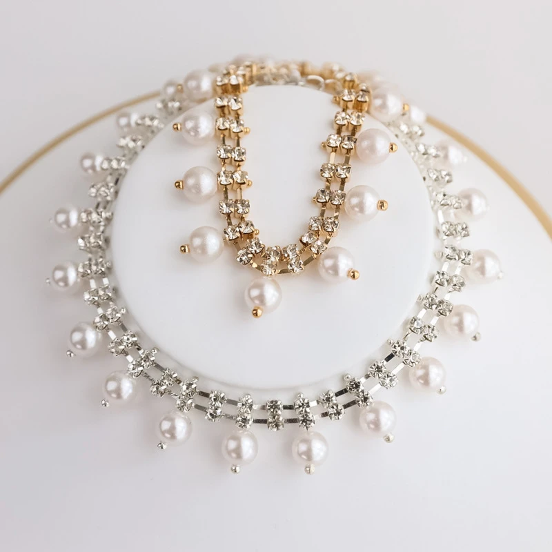 Collar de cadena de oro plateado para mascotas, accesorios de cuello para gatos, Princesa, perla, cumpleaños, diseñador de lujo, joyería ajustable para perros York - imagen 3