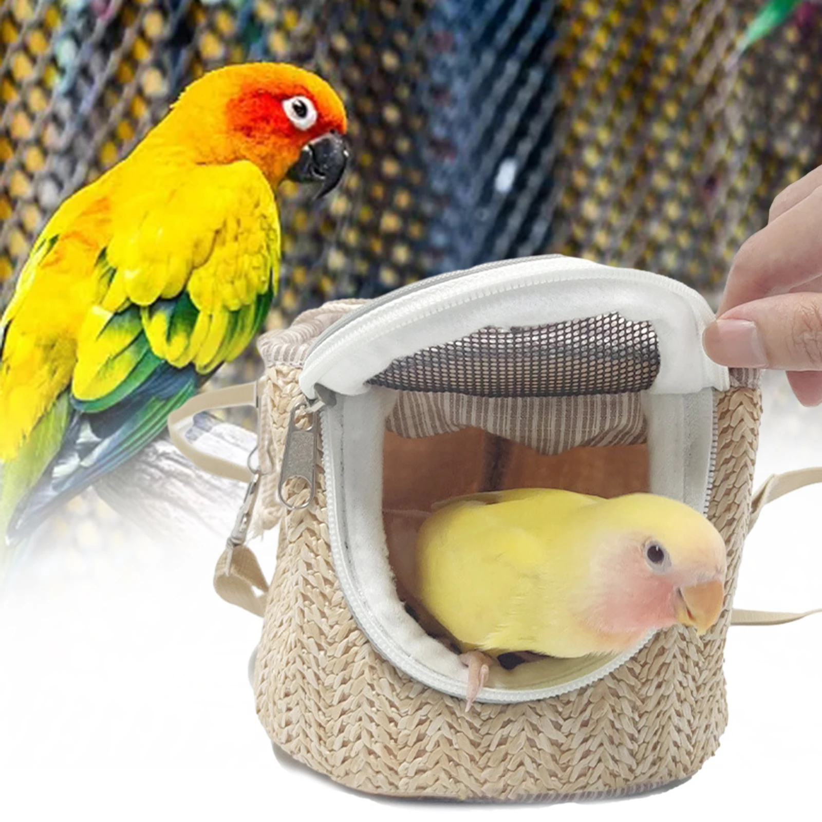Portabidones portátil para mascotas, jaula de transporte para loros, accesorios para pájaros al aire libre, jaula para conejillos de indias, bolsa de viaje