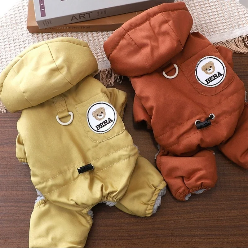 Chaqueta acolchada de invierno para mascotas, ropa cálida y suave para perros, abrigo liso a la moda para cachorros, chaqueta con estampado de oso para gatos, disfraz para mascotas