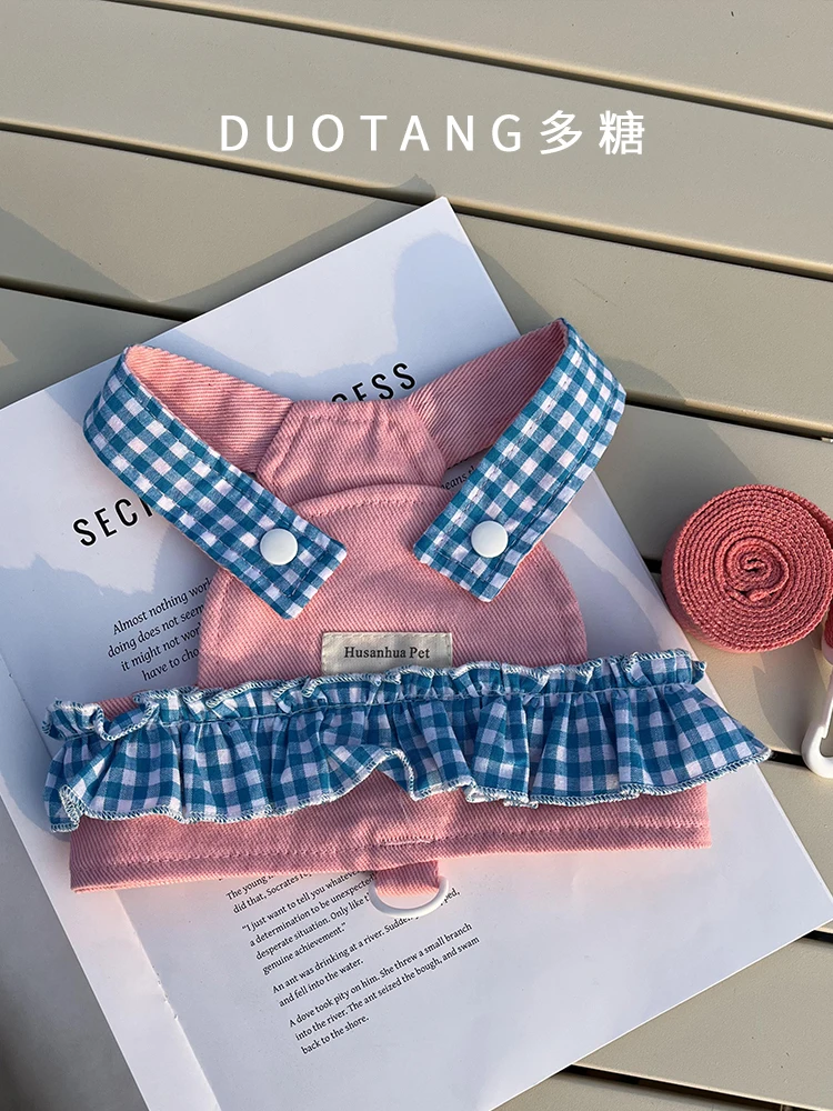 Vestido transpirable para perro, conjunto de arnés y correa para perros pequeños, gatos, cuadros florales, ropa bonita de princesa para cachorros, primavera y verano - imagen 2