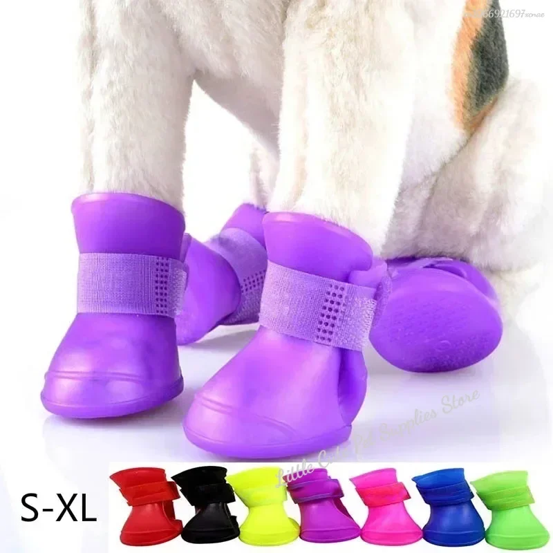 Botas de goma antideslizantes para mascotas, impermeables, 4 piezas, para perros pequeños, medianos y grandes, botines para exteriores, accesorios para mascotas