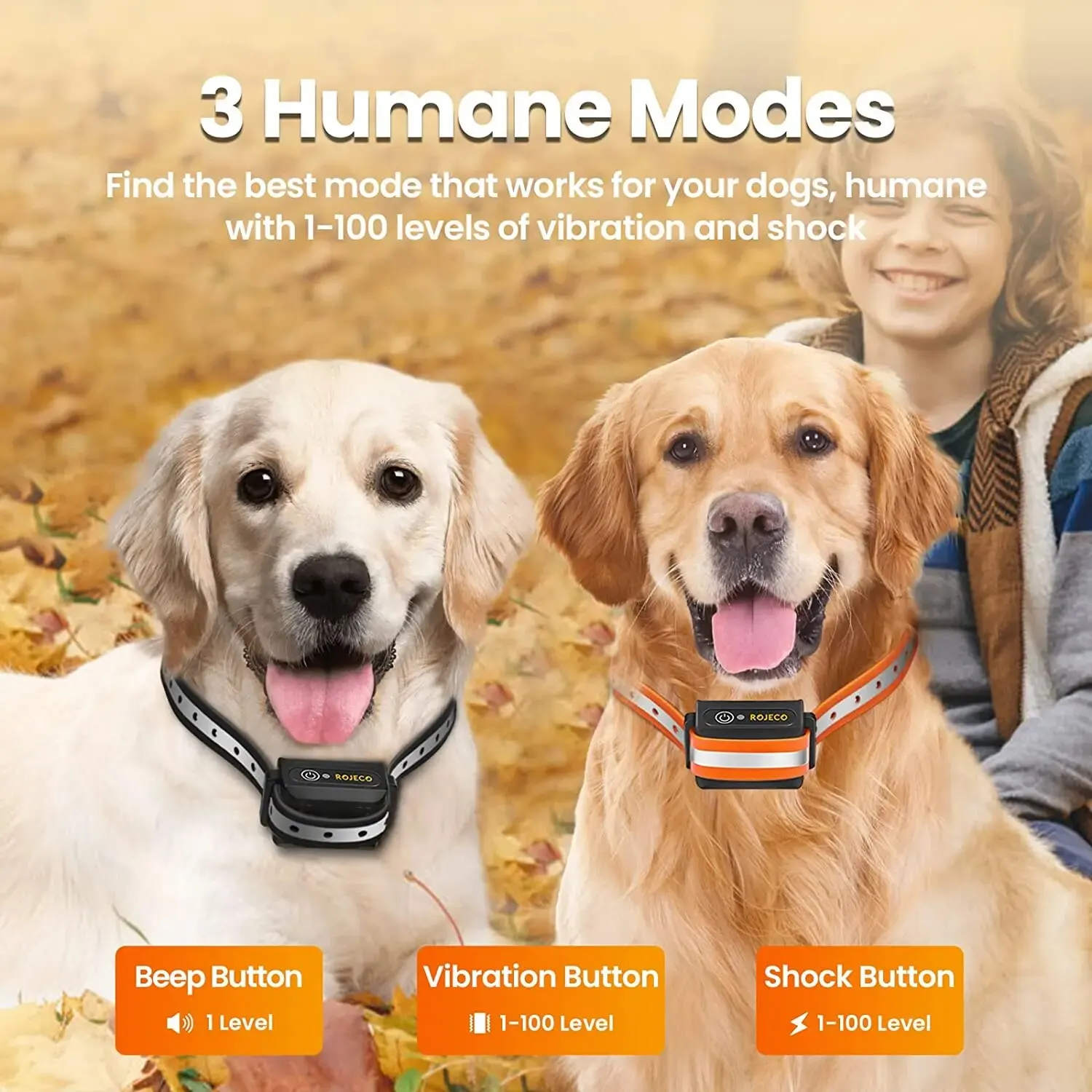 Robeco-Collar de entrenamiento eléctrico para perros, dispositivo de Control remoto para mascotas, recargable, Control de ladridos, parada de choque, 1000m - imagen 2