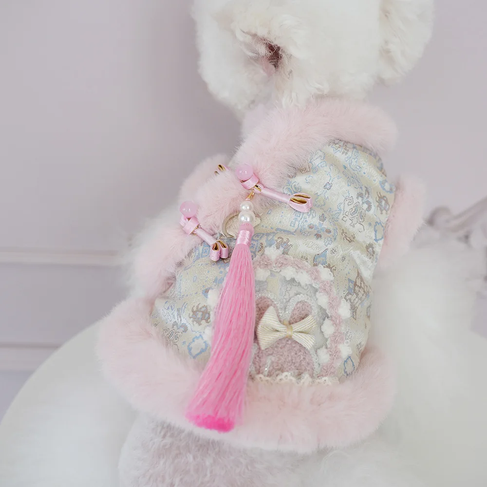 Vestido princesa de felpa con lace para perros pequeños - imagen 2
