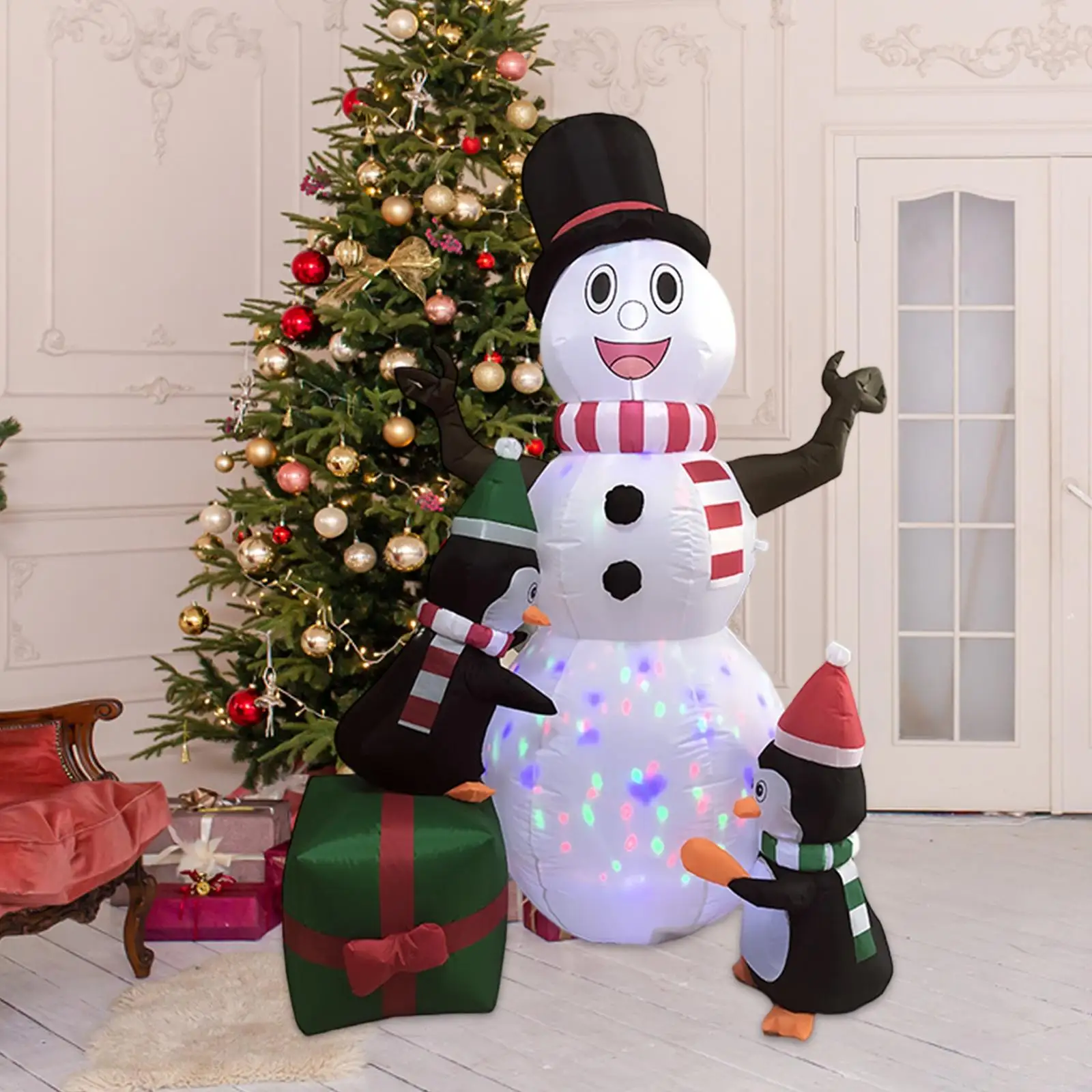Christmas Inflatable Snowman Penguin Weatherproof Cute, Props Christmas Decor Built in LED Lights, Ornament for Party Courtyard