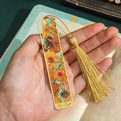 Marcapáginas metálico floral retro con borla - acabado bronceado