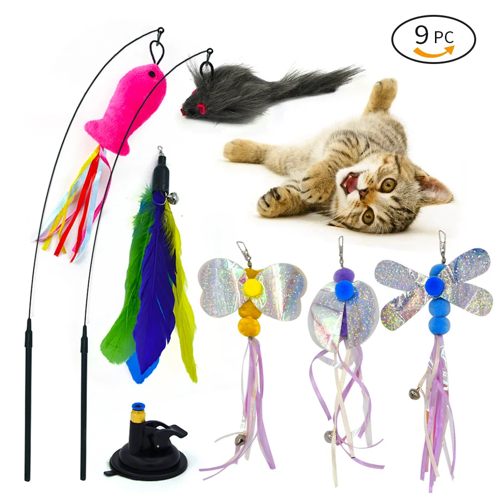 Juguete interactivo para gatos, palo para gatos manos libres, juego de gatito, varita de juguete, ventosa, pájaro/pluma, varita para gatos, juego de juguetes - imagen 4