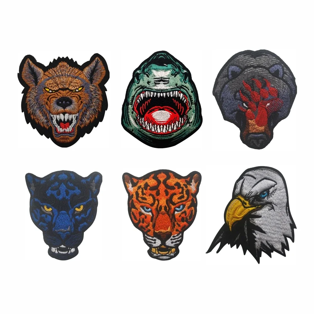 Parche bordado de animales, brazalete, insignia, apliques de adorno, apliques, tiburón, águila, oso, leopardo, parches tácticos
