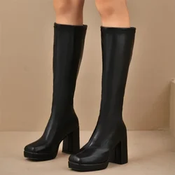 Botas invierno mujer – Tacón plataforma, punta cuadrada, talla grande