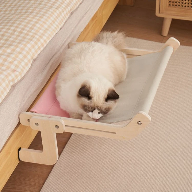 Hamaca de madera para gatos, hamacas resistentes para gatos, cama colgante ajustable montada en la pared para gatos, camas de Catnap para interiores, estante de noche para gatos - imagen 5