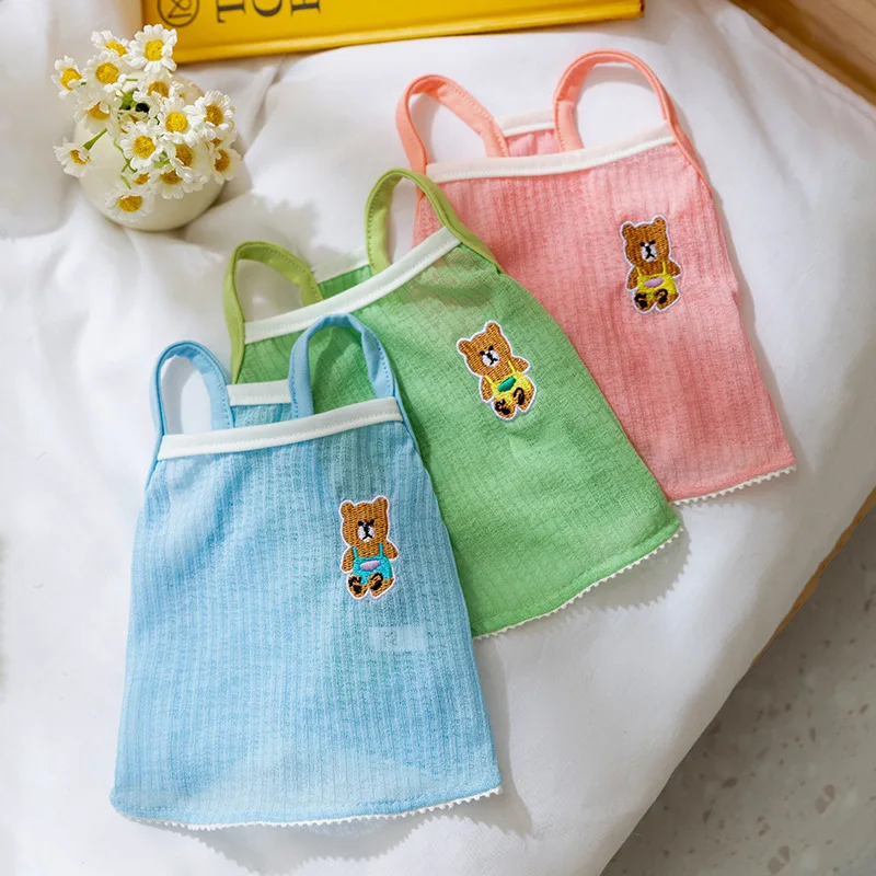 Chaleco fino de verano para perros, ropa con tirantes para perros, sudaderas para cachorros de Color dopamina, camisa con estampado de oso para gatos, chaleco transpirable para mascotas, ropa para perros