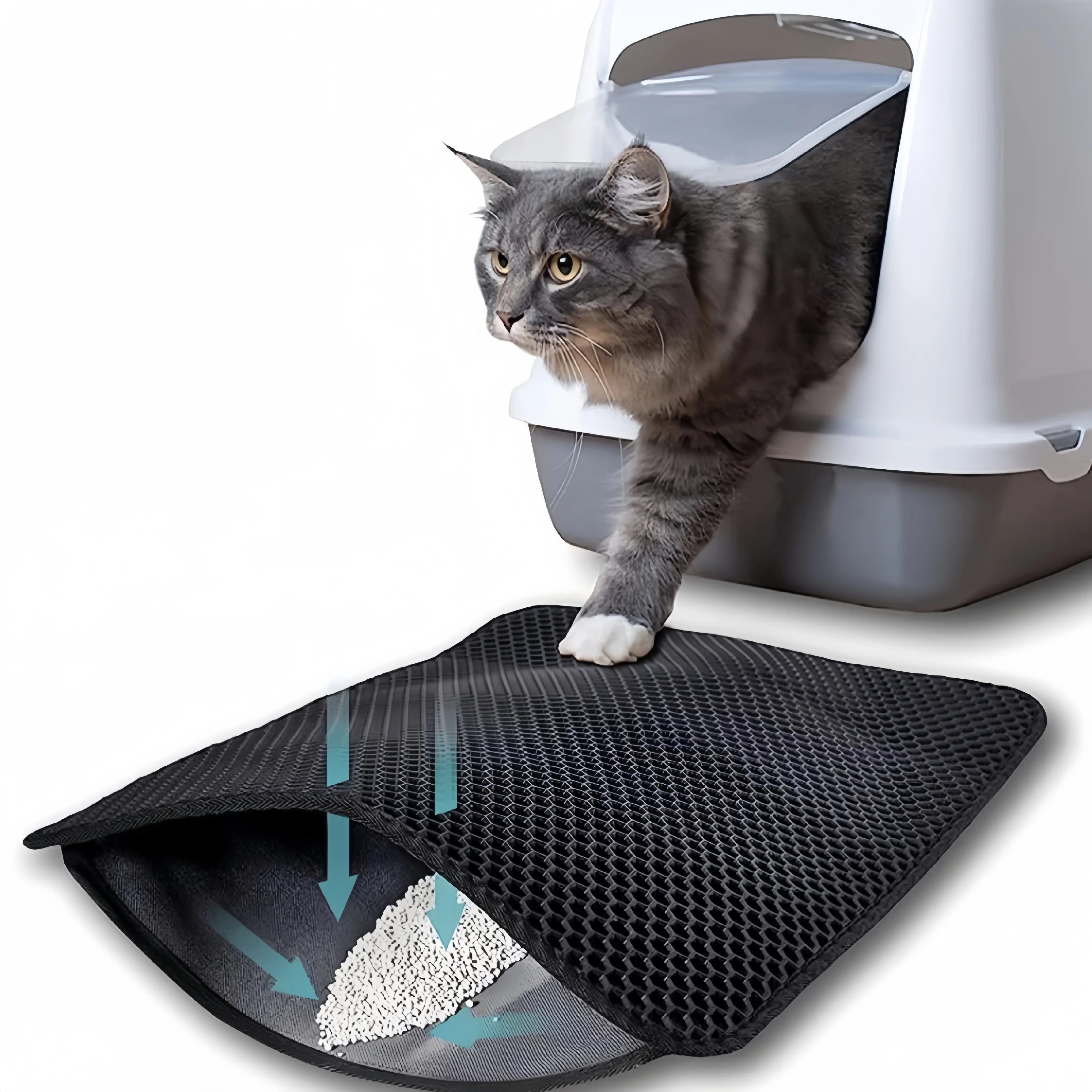 Estera de arena para gatos de gran tamaño, doble capa, impermeable, caja de arena para mascotas, estera antideslizante, almohadilla para arena para gatos, estera de cama lavable, productos de almohadilla limpia - imagen 5