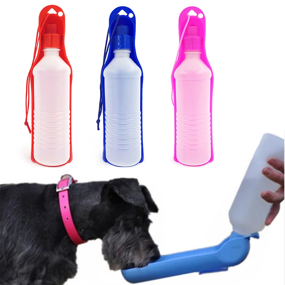 Bebedero de plástico para mascotas, botella de agua portátil y plegable, para viajes al aire libre, para perros y gatos, 250ml, 500ml - imagen 2