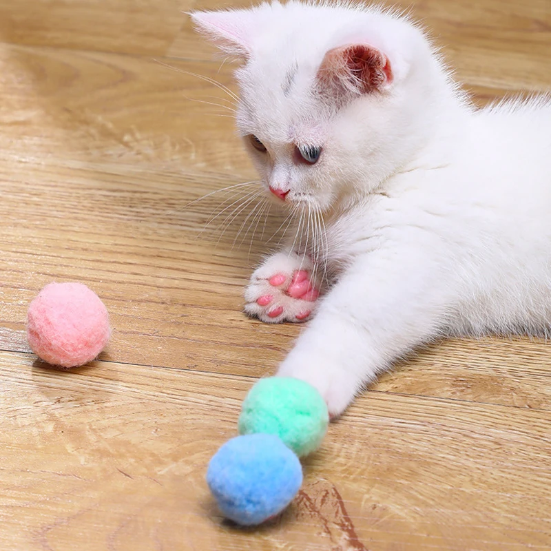 Pelota de felpa elástica para gatos, juguete interactivo colorido creativo de 3,5 CM, 12 unids/caja - imagen 2