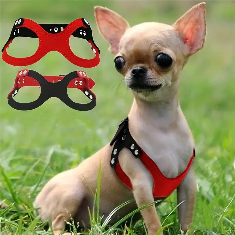 Arnés para perros de compañía, arnés de cuero suave para perros + correa, bonito arnés con patrón de vidrio, correa fuerte para perros pequeños y medianos S M L