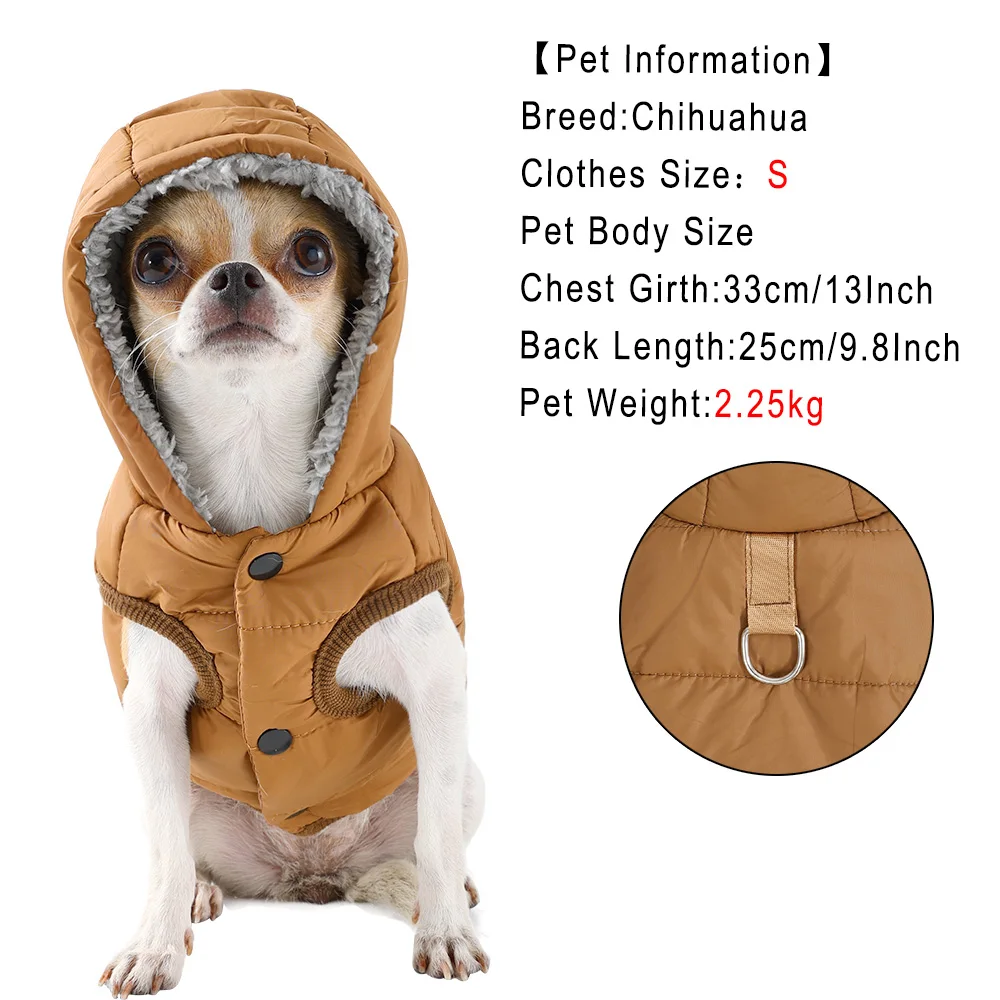 Warm Fleece Pet Hoodies With D-ring Waterproof Dog Jacket For Winter Windproof Pets Coat For Small Medium Dogs Pug Bulldog Parka - imagen 5