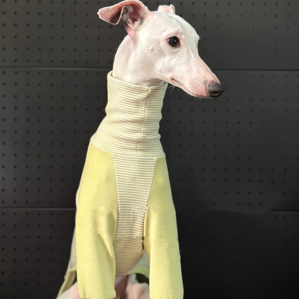 Mono de algodón pelado verde para perros, abrigo elástico de primavera de 4 patas para Bedlington Little Greyhound, pijamas de invierno de cuello alto - imagen 3