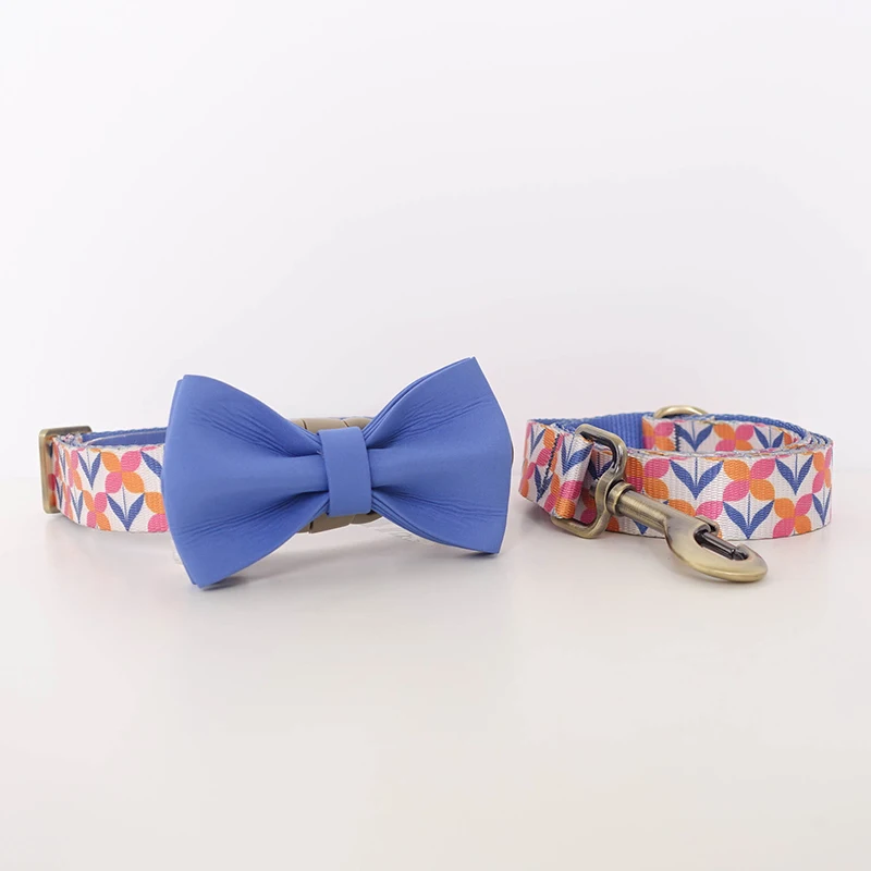 PLATTCO, accesorio hecho a mano de diseño propio, violeta floreciente, Collar y correa para perro con Nudo de mariposa a la moda, juego de 5 tamaños PDC354 - imagen 5