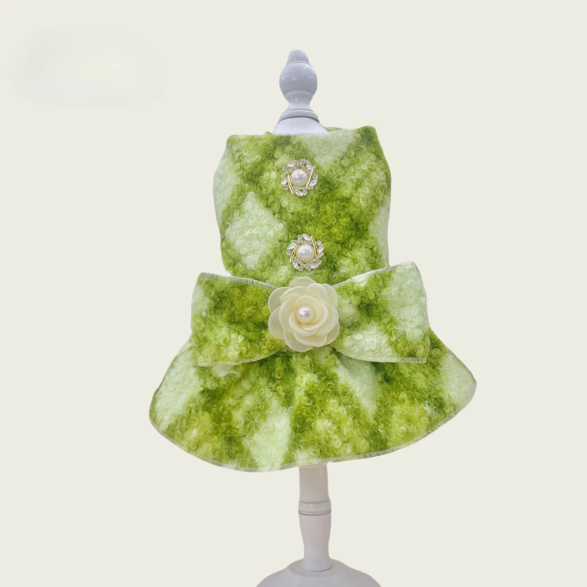 Otoño e Invierno, vestido de lana a cuadros con lazo para mascotas, abrigo de invierno para gatos, abrigo de lana, vestidos para perros pequeños de peluche para perros pequeños