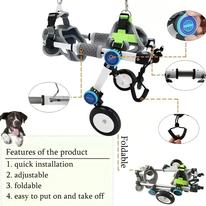 Silla de ruedas para perros para piernas traseras, rehabilitación de parálisis de extremidades traseras, silla de ruedas para caminar, auxiliar para discapacitados, cuidado de soporte de pierna trasera para mascotas - imagen 4