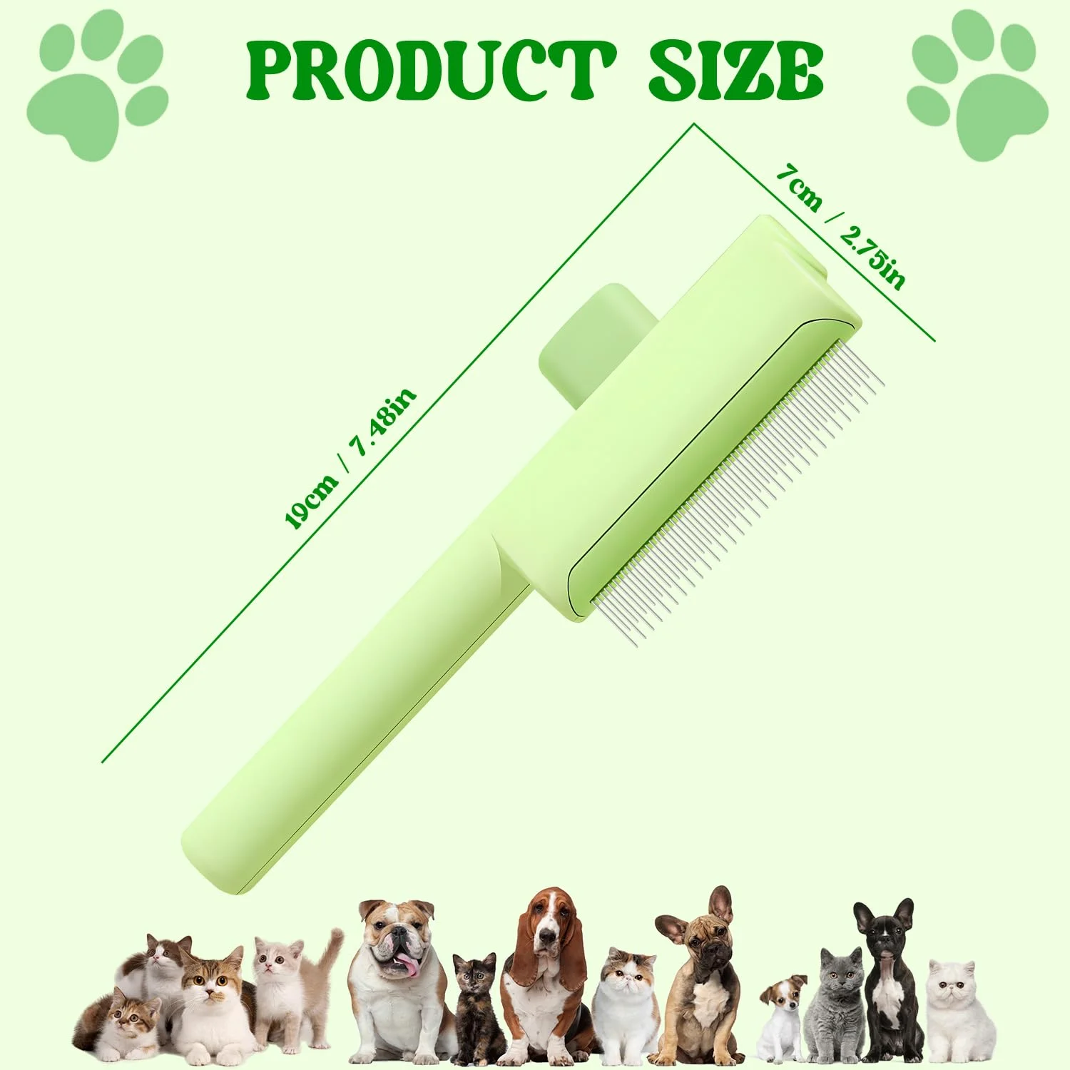 Peine para mascotas, juego de peine para pulgas para gatos, perros, cepillo para el cuidado de gatos con botón de liberación y dientes redondos de acero inoxidable, perro autolimpiante - imagen 2