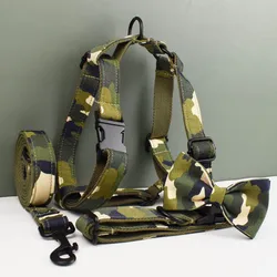 Conjunto collar, correa y arnes para perros camuflaje algodon suave