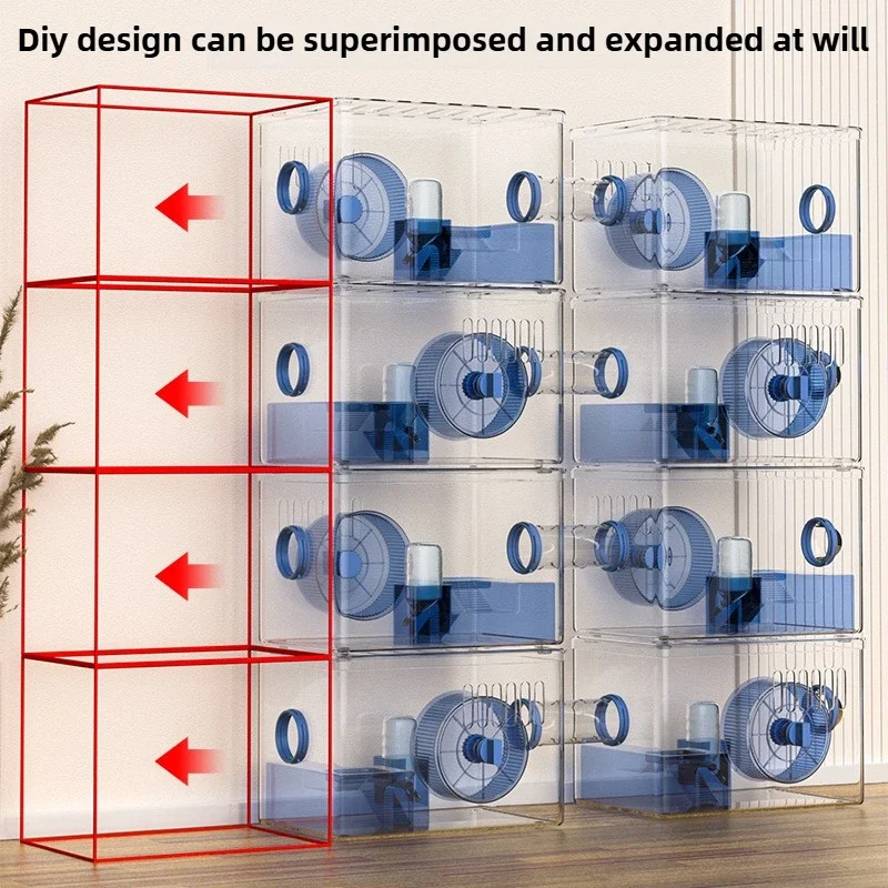 Jaulas para hámster de 2 niveles, juego de tamaño grande, jaulas para hámster grandes, casa transparente con túneles de rueda, Villa para hámsteres, baño, producto para mascotas - imagen 3