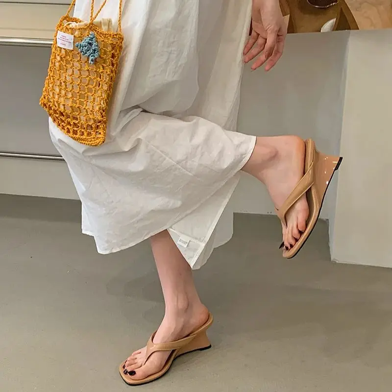 Sandalias verano para mujer tacón cuña punta cuadrada tira estrecha - imagen 3