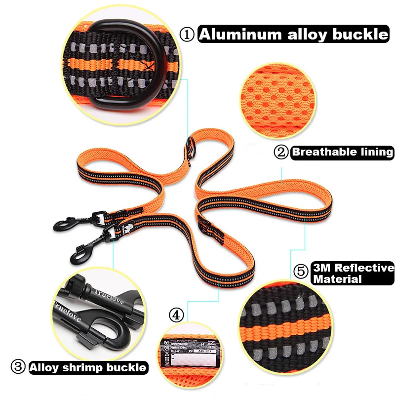 Winhyepet Correa multifunción para perros reflectante 7 en 1, duradera, antideslizante, ajustable, manos libres, trotar, correa de entrenamiento para mascotas, 2 perros - imagen 5