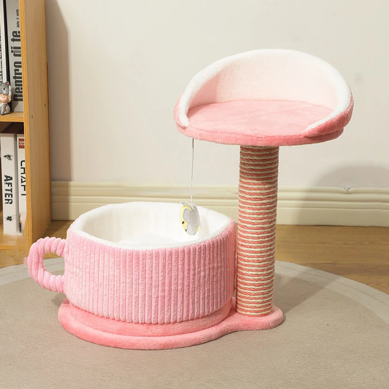 Marco de escalada de Sisal para gatos, nido para gatos, bola de burla integrada, poste rascador para gatos, torre, casa interior suave y cálida, suministros para mascotas, invierno - imagen 2