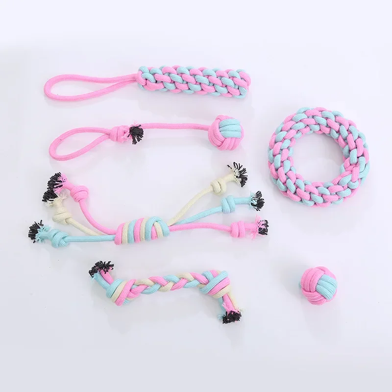Cuerda de algodón de color Macaron para perros, juguetes duraderos para morder, rechinar los dientes, jugar con mascotas - imagen 2