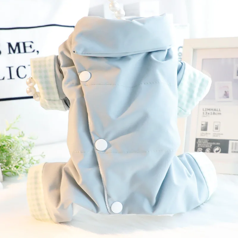 Ropa para perros, ropa de otoño e invierno, ropa gruesa acolchada de algodón de cuatro patas con botones abiertos en la espalda de terciopelo, productos para mascotas de peluche