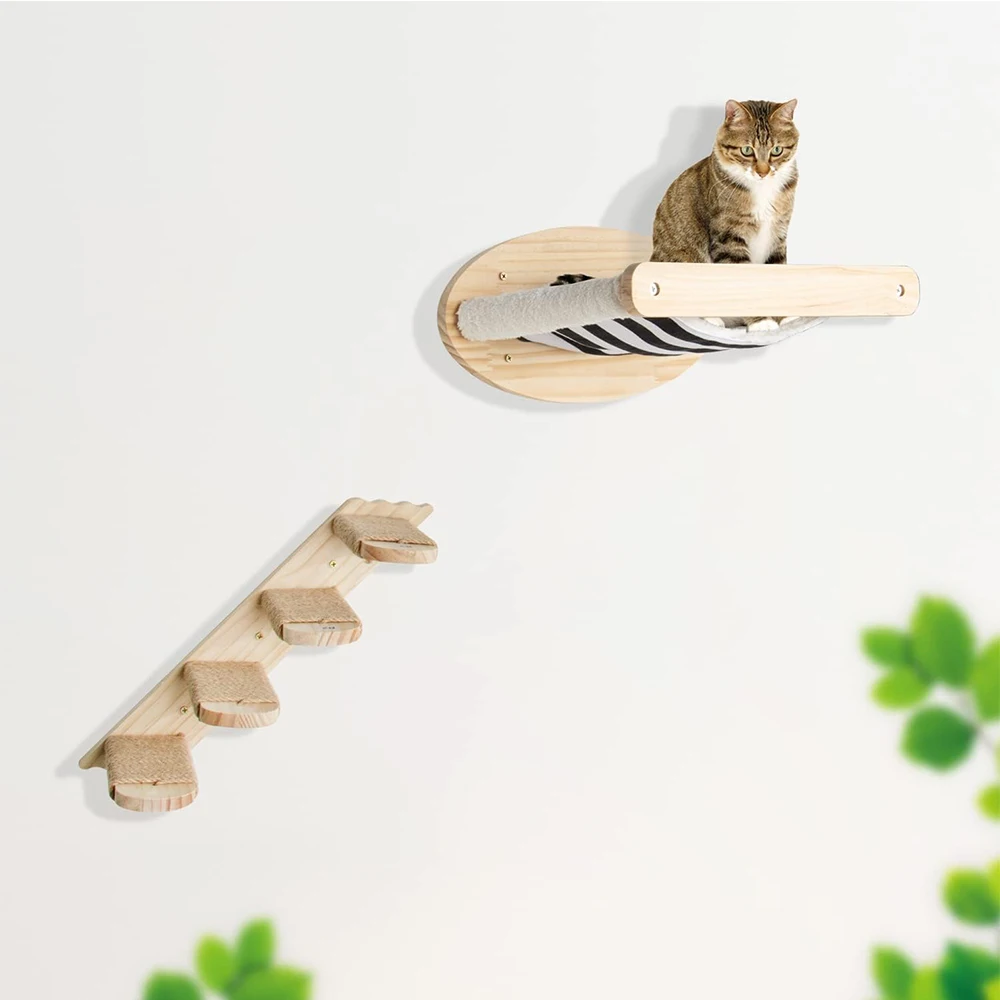 Poste de rascado de Sisal para gatos, escalera de madera montada en la pared, pedales de Luna, hamaca para dormir, casa para gatos de interior, 1 unidad - imagen 3