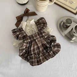 Conjunto falda a cuadros para cachorros – Volantes y lazo
