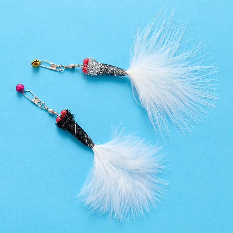 Palo de teaser para gatos con insectos simulados, juguete interactivo para cambiar los cabezales, juguete para mascotas con plumas, 2 uds.