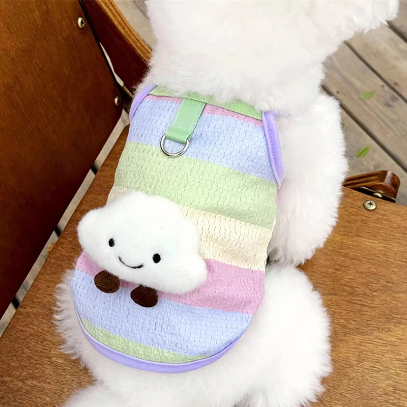 Chaleco de verano para perros, ropa para perros con nubes a rayas de arcoíris, camiseta fina refrescante, tirantes para Chihuahua Bichon, ropa para cachorros, chalecos para gatos - imagen 3