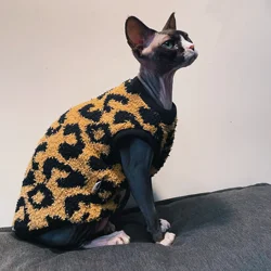 Abrigo polar con estampado leopardo para gatos sin pelo Devon Rex y Sphynx