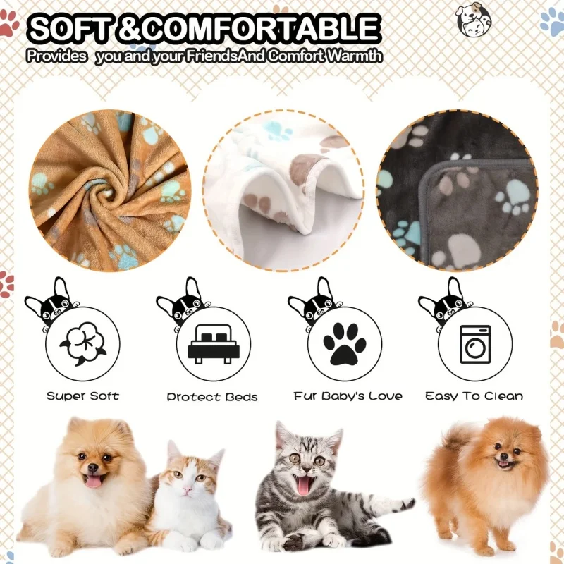 Manta franela suave cálida para perros y gatos – Estampado de pata - imagen 5