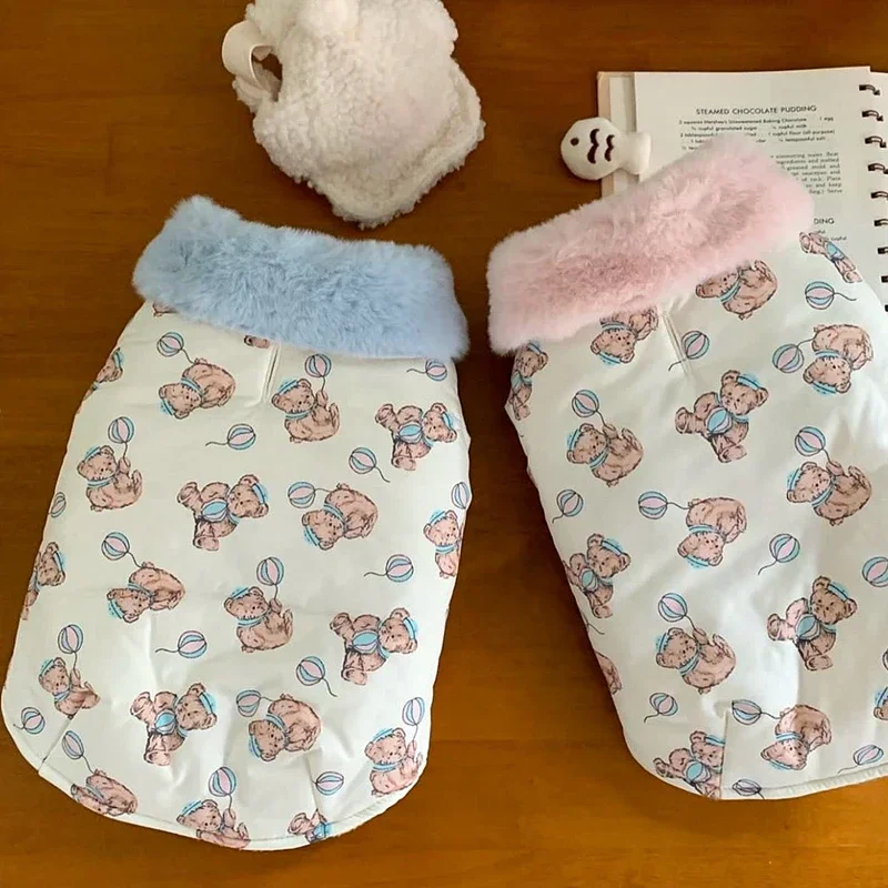 Ropa con estampado de oso para perros, ropa cálida de algodón para mascotas, ropa de invierno para cachorros, abrigo grueso, cárdigan de moda para cachorros - imagen 3