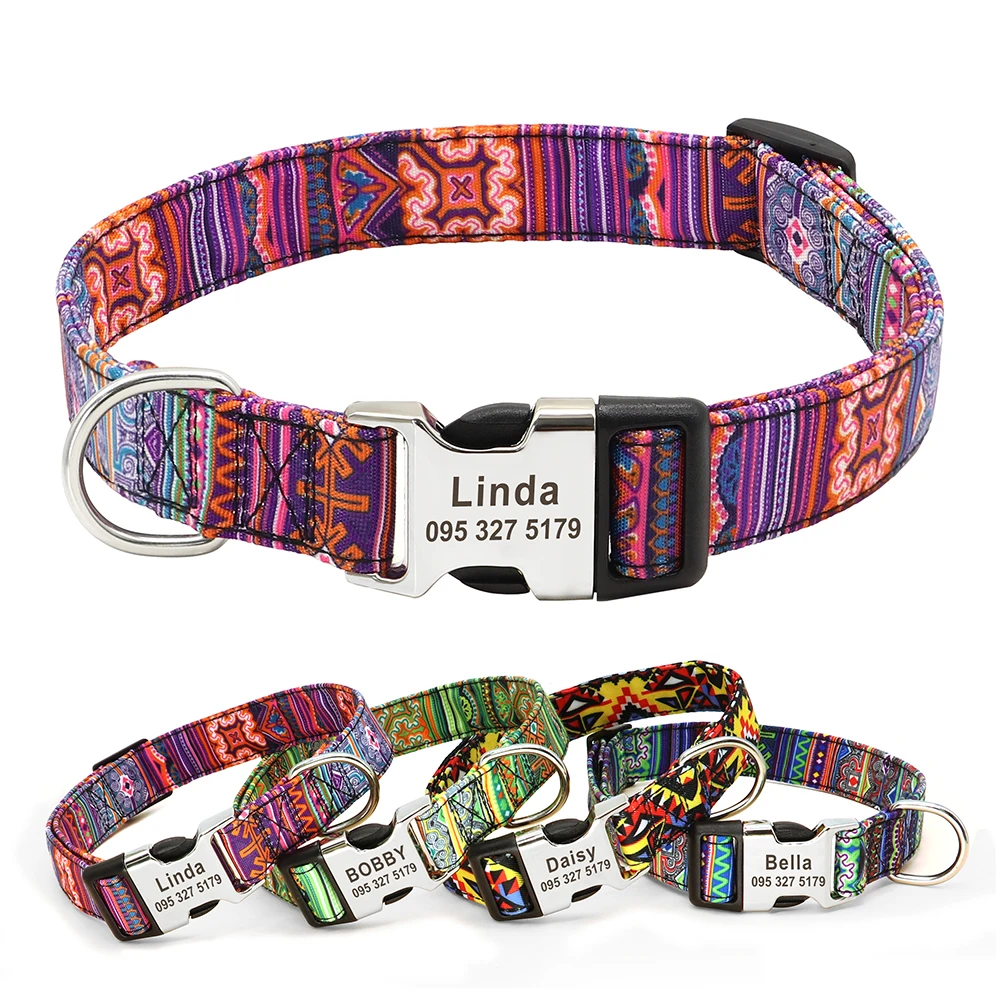 Collar personalizado para perros, pequeños, medianos y grandes, con nombre grabado personalizado, ID, collares ajustables de nailon para cachorros, Chihuahua, Pug, collares para perros - imagen 2